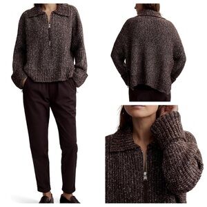 Varley Amelia Half Zip Knit Brown Sweater Pullover